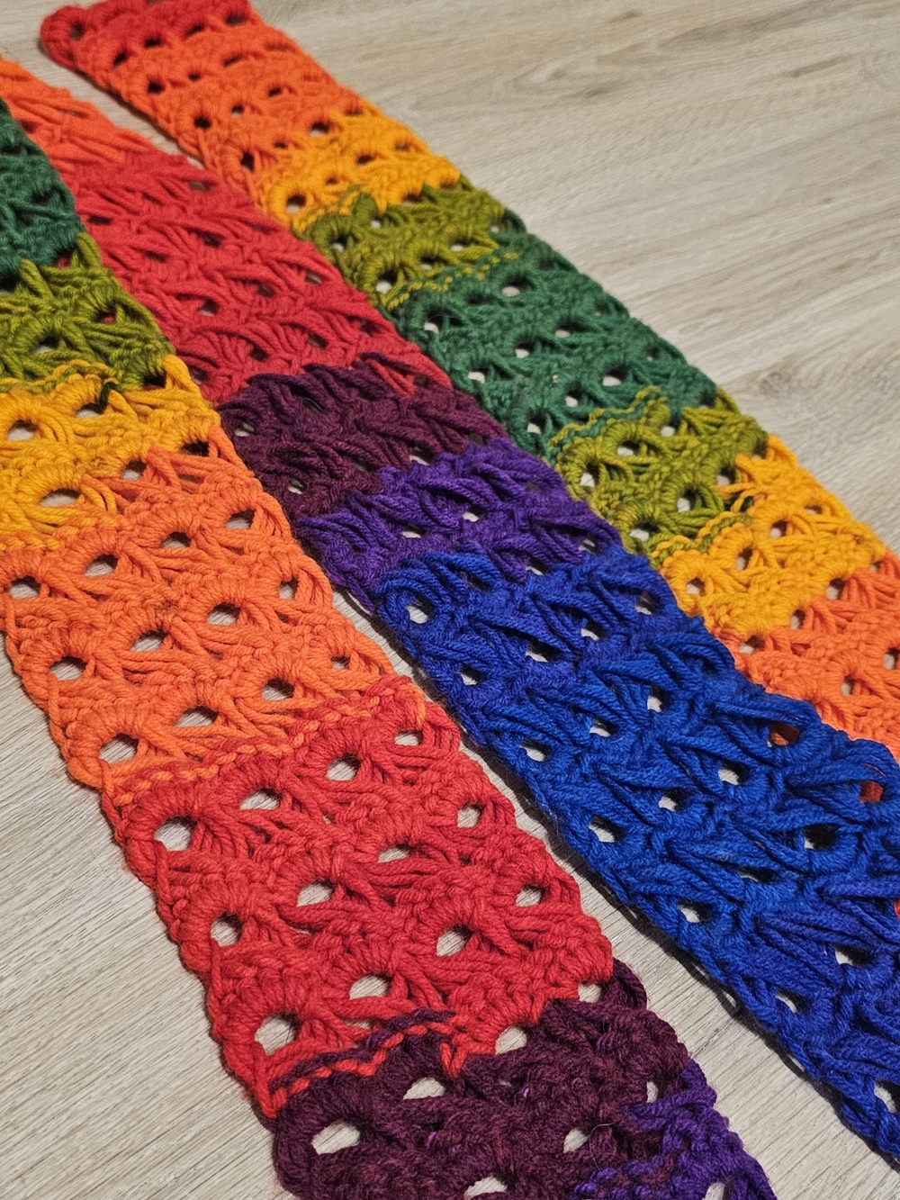 Handmade Rainbow Crochet Scarf 7'